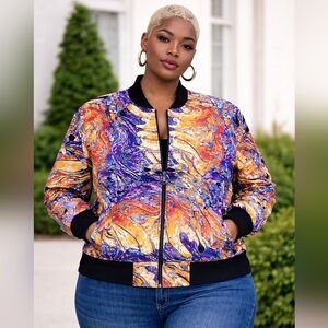 Unisex African Print Bomber Jacket – Vibrant Abstract Pattern | Women’s XL